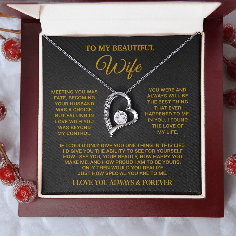 To My Beautiful Wife Necklace, Wife Gift from Husband, Wife Birthday Gift, Christmas Gift for Her, Anniversary Gift for Wife_Gold