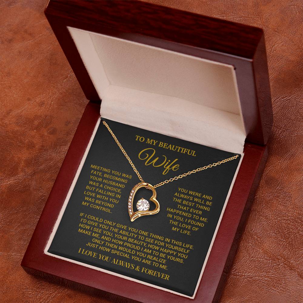 To My Beautiful Wife Necklace, Wife Gift from Husband, Wife Birthday Gift, Christmas Gift for Her, Anniversary Gift for Wife_Gold
