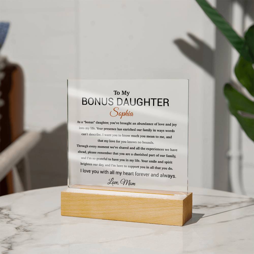 Custom Bonus Daughter Gift Acrylic Plaque, Step Daughter Gift from Step Mom, Gift from Step dad