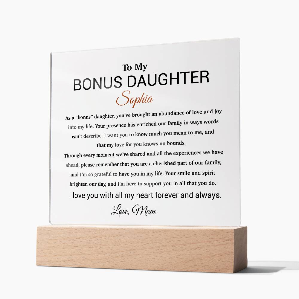 Custom Bonus Daughter Gift Acrylic Plaque, Step Daughter Gift from Step Mom, Gift from Step dad