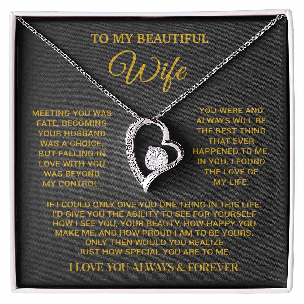 To My Beautiful Wife Necklace, Wife Gift from Husband, Wife Birthday Gift, Christmas Gift for Her, Anniversary Gift for Wife_Gold