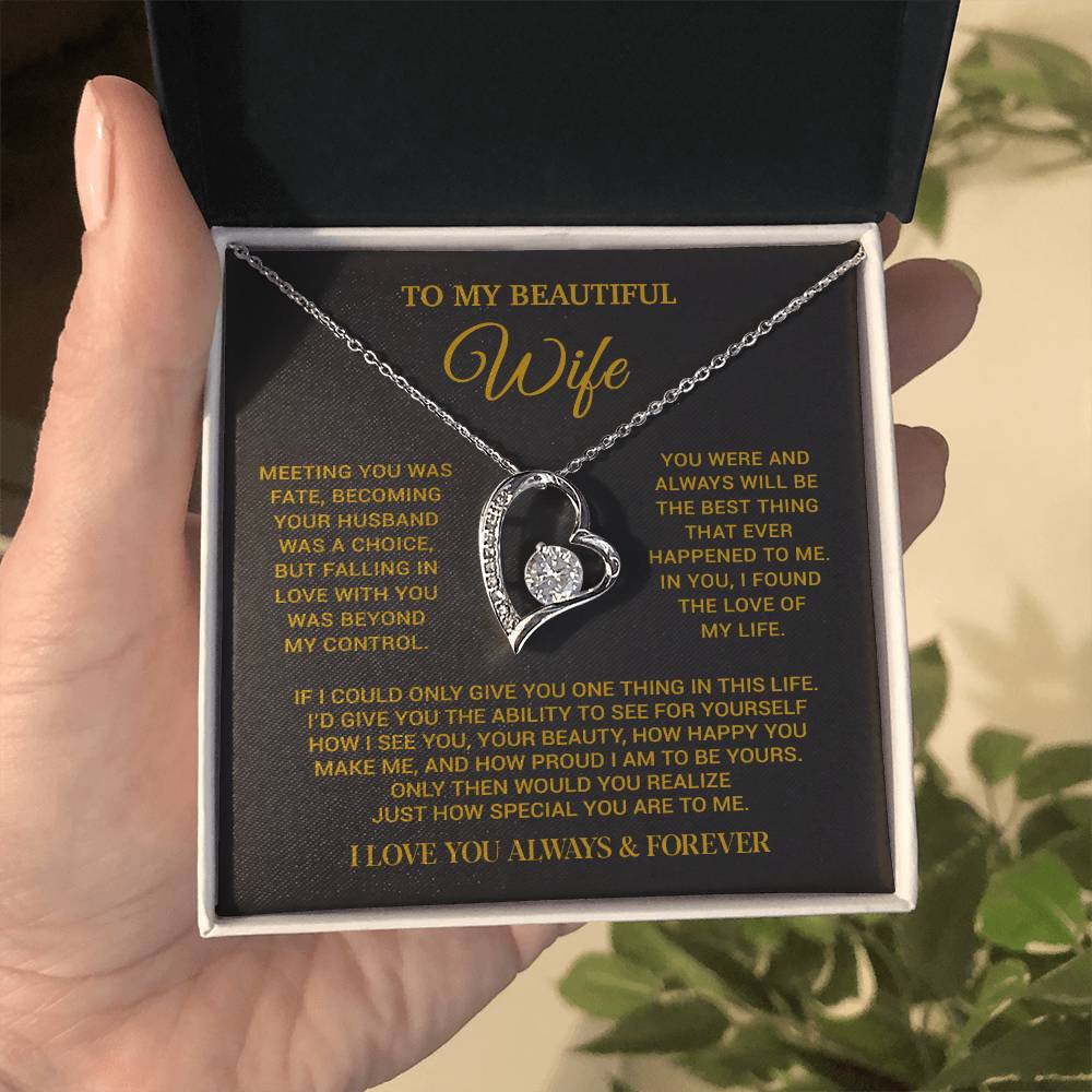 To My Beautiful Wife Necklace, Wife Gift from Husband, Wife Birthday Gift, Christmas Gift for Her, Anniversary Gift for Wife_Gold