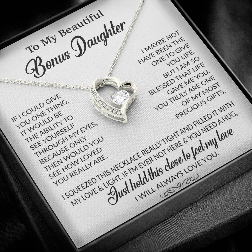 To My Bonus Daughter Necklace, Gift for Bonus Daughter, Step Daughter Birthday 1_10_White