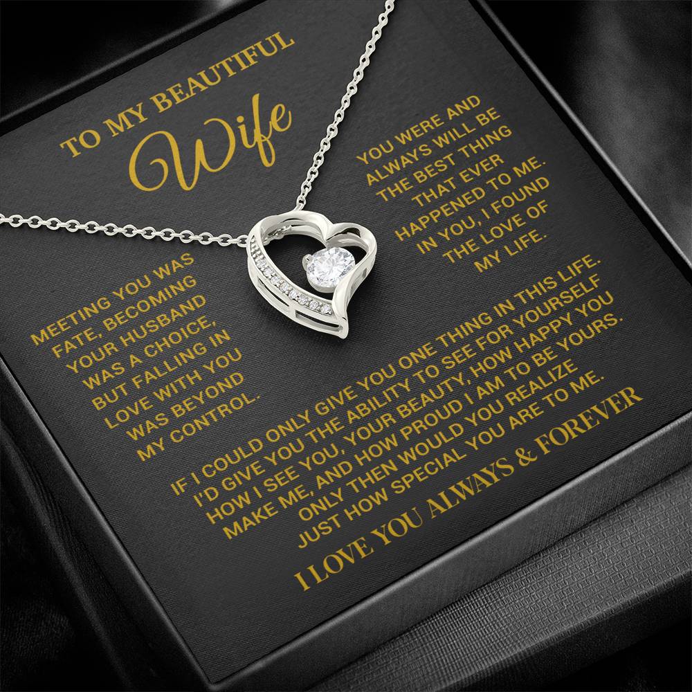 To My Beautiful Wife Necklace, Wife Gift from Husband, Wife Birthday Gift, Christmas Gift for Her, Anniversary Gift for Wife_Gold