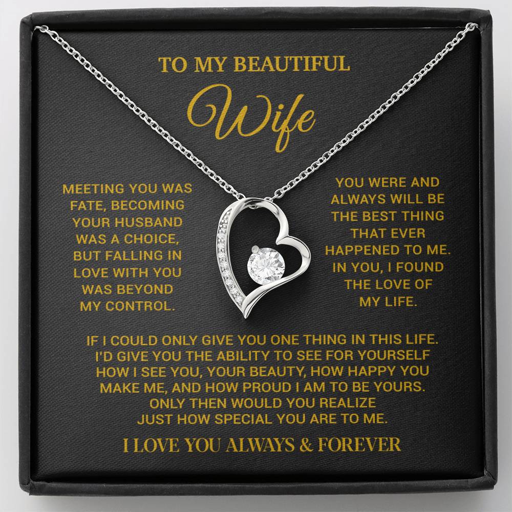 To My Beautiful Wife Necklace, Wife Gift from Husband, Wife Birthday Gift, Christmas Gift for Her, Anniversary Gift for Wife_Gold