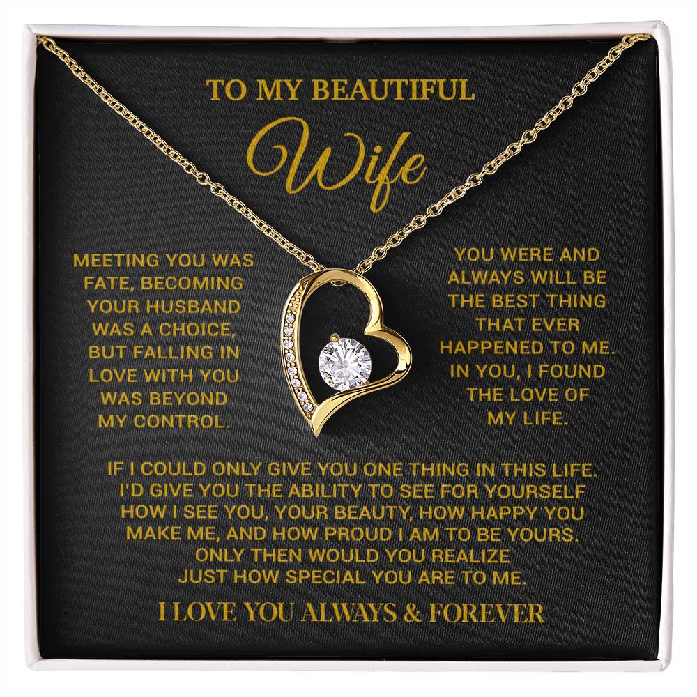 To My Beautiful Wife Necklace, Wife Gift from Husband, Wife Birthday Gift, Christmas Gift for Her, Anniversary Gift for Wife_Gold