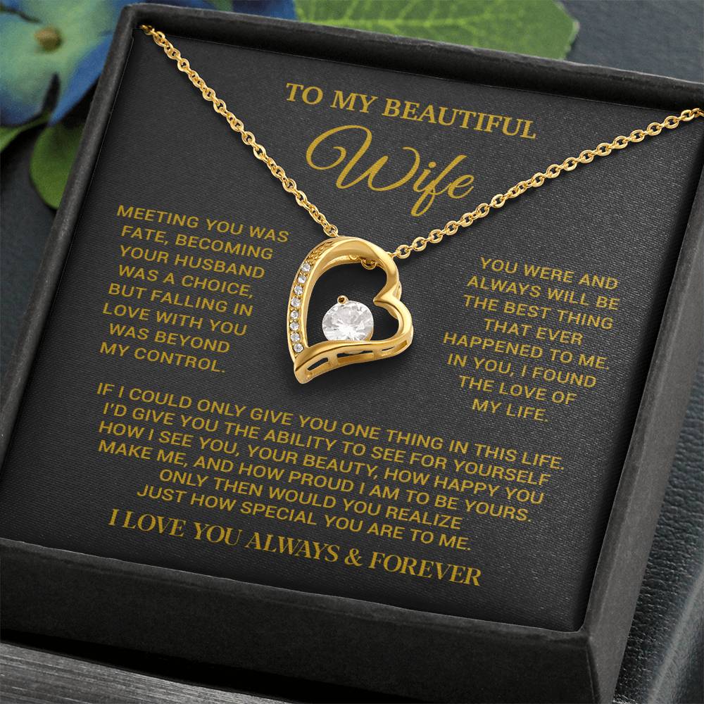 To My Beautiful Wife Necklace, Wife Gift from Husband, Wife Birthday Gift, Christmas Gift for Her, Anniversary Gift for Wife_Gold