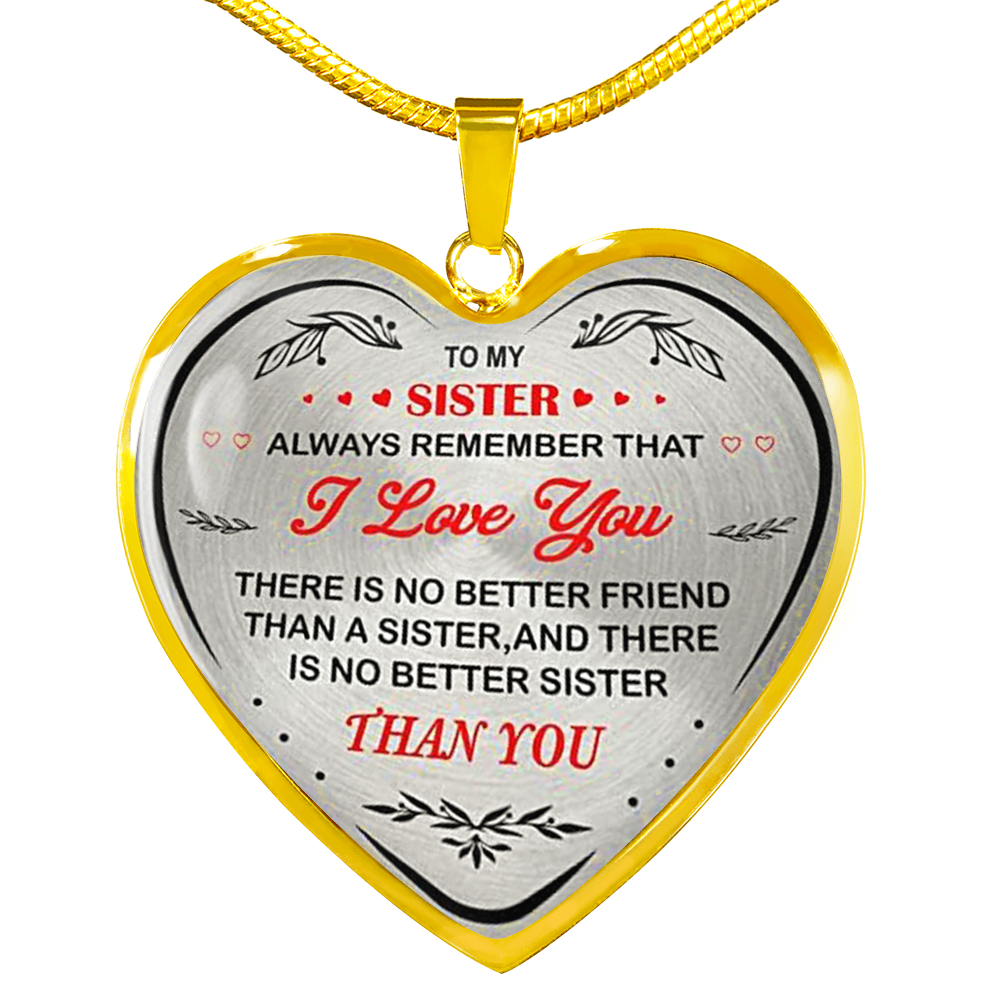 ZEN DEAL - to My Sister Necklace Heart Pendant Chain Gift from Brother - I Love You Jewelry - Gold Heart Pendant