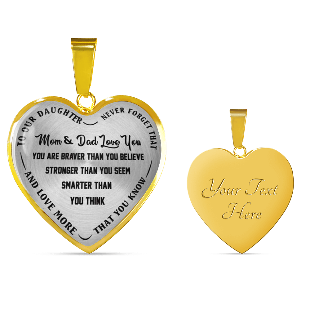 To Our Daughter Necklace - Mom & Dad Love You Heart Pendant - Gift for Teen Girl