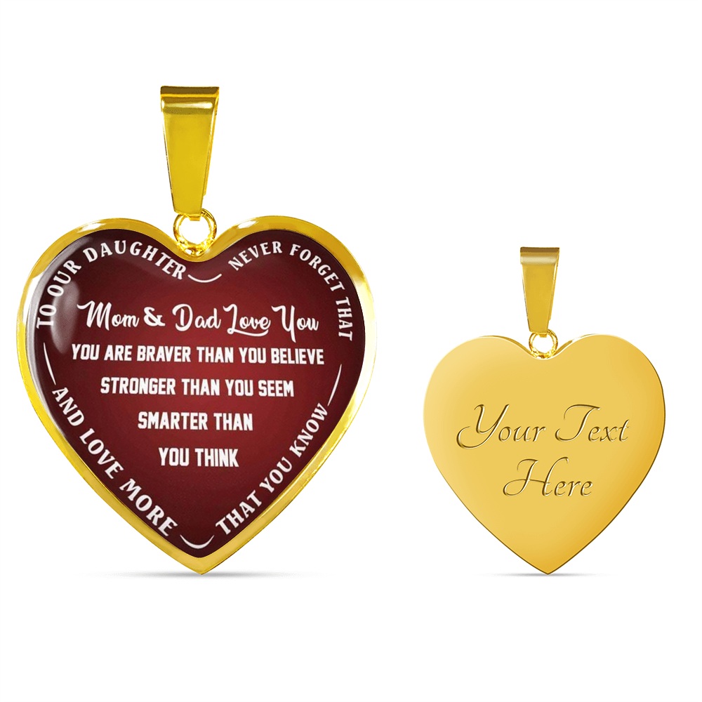 Vuvuzi Tee to Our Daughter Necklace Jewelry - Mom & Dad Love You Heart Pendant -from Family