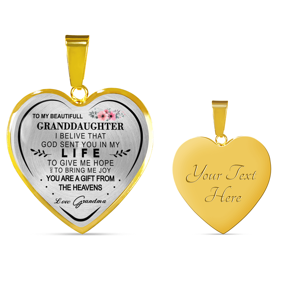 To my Granddaughter Love Grandma Heart Shape Necklace Gift for Granddaughter