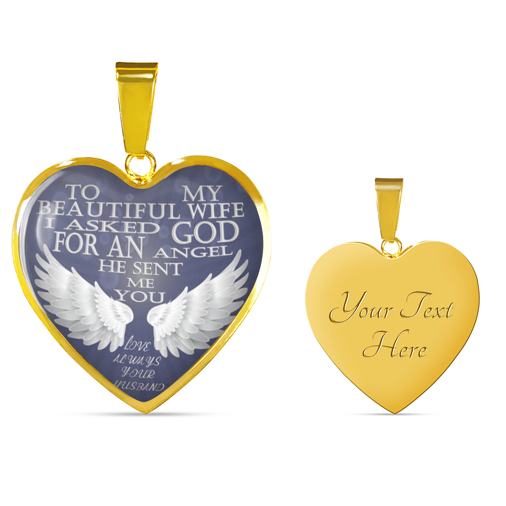 Vuvuzi Tee to My Beautiful Wife - God Sent me You, an Angel - Silver Pendant Necklace