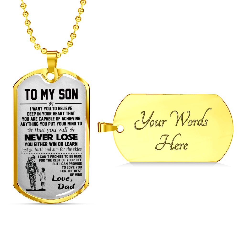 Vuvuzi Tee to My Son Dog Tag Army Necklace - Soldier Father & Son Pendant - Birthday Gift