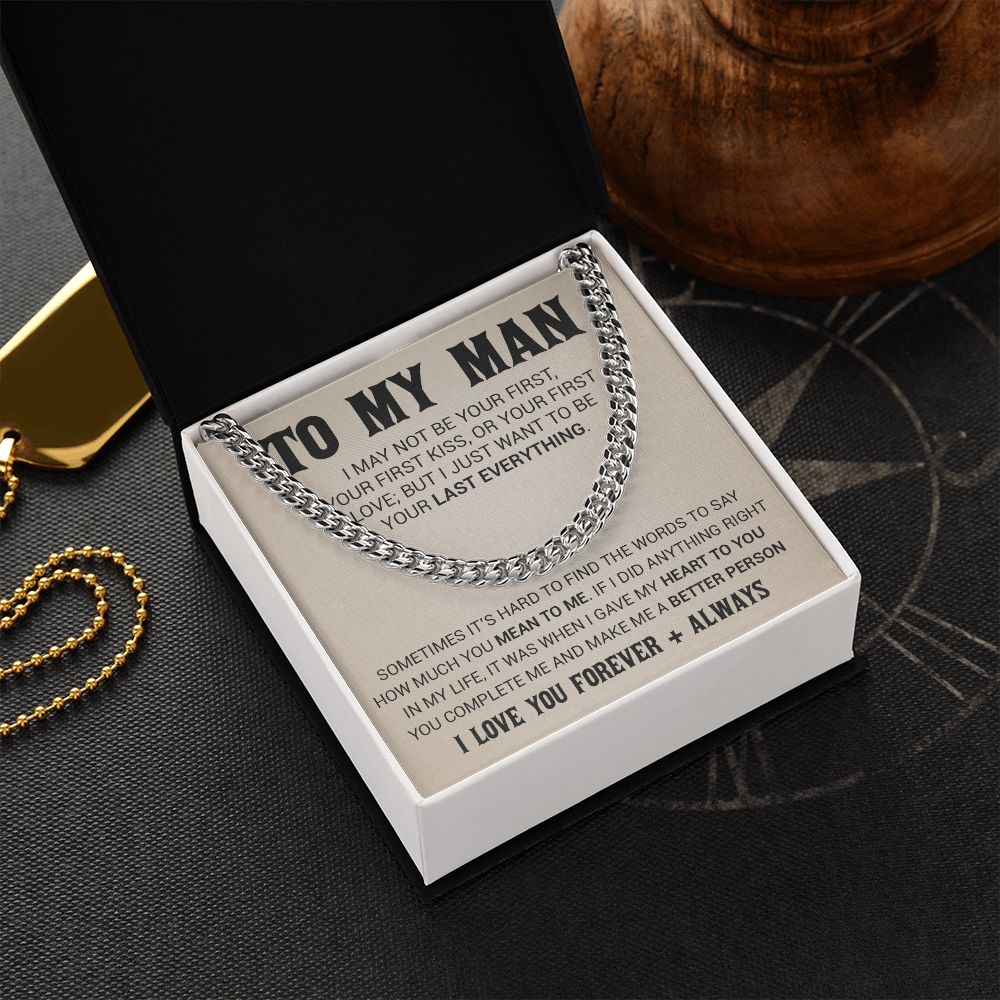 To My Man Cuban Link Chain Necklace, Gift for Him, Valentine Gift for Him