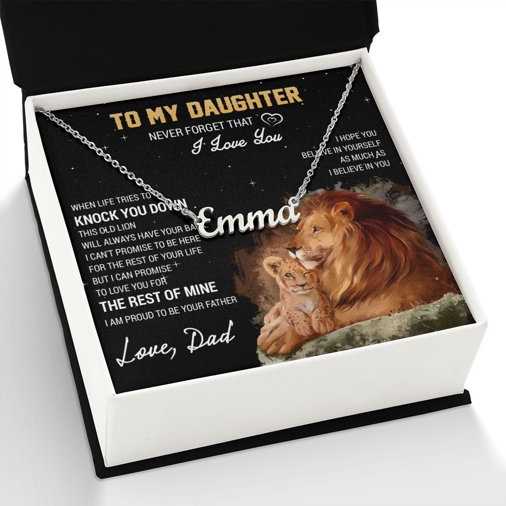 To My Daughter Personalized Name Necklace, Gift For Daughter From Dad, Daughter Father Lion