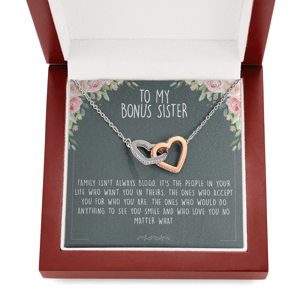 Unbiological Bonus Sister Best Friend Interlocking Hearts Necklace Message Card