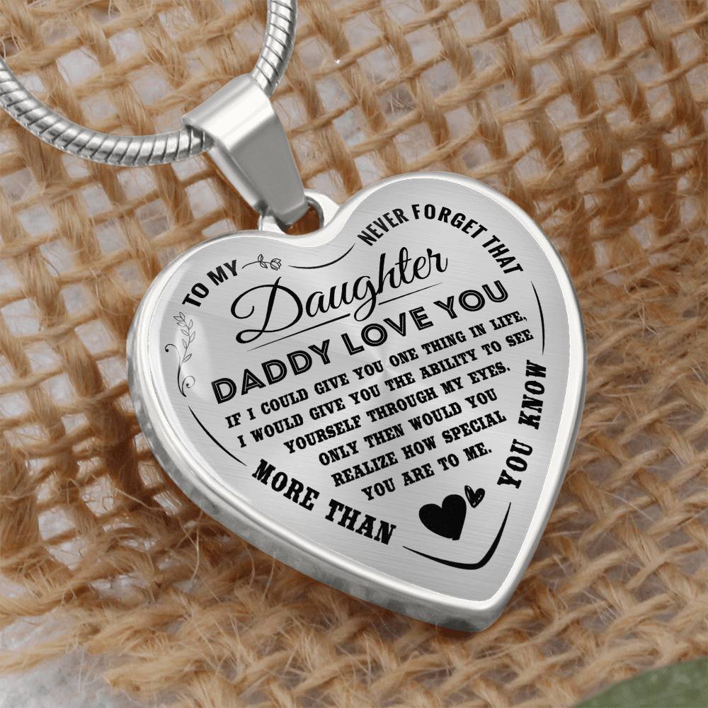 To My Daughter Necklace Pendant - Daddy Loves You -Necklace for Teen Girl