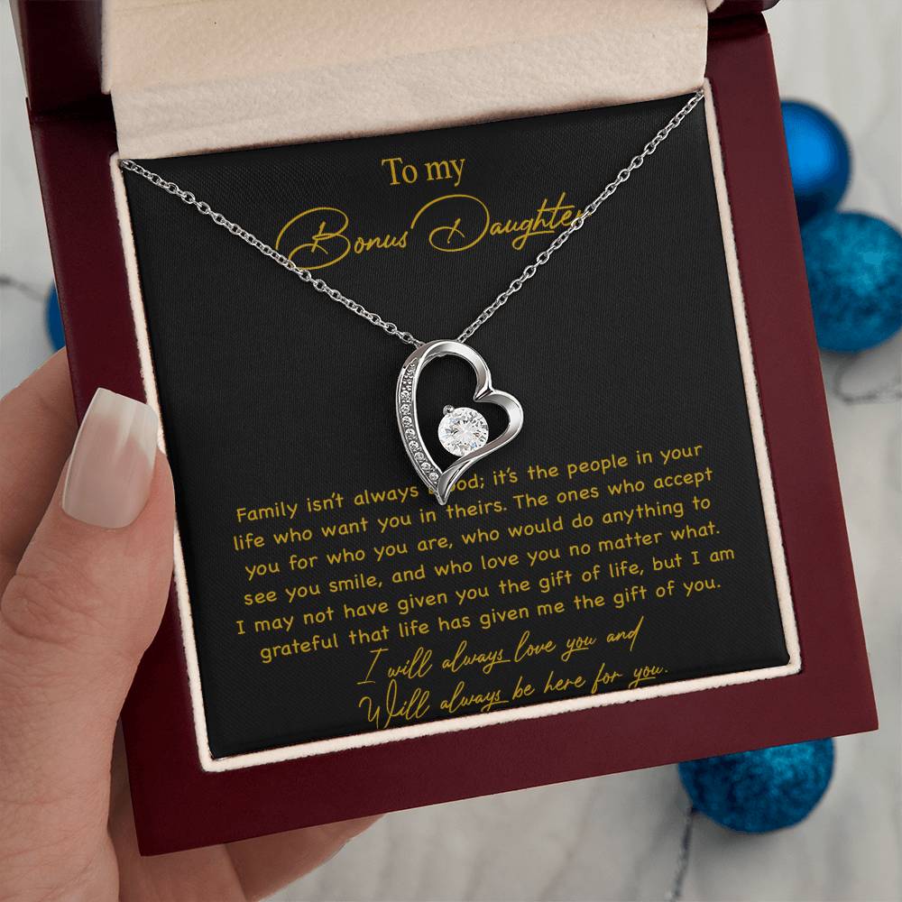 To my Bonus Daughter Necklace, Bonus Daughter, Step Daughter Gift 3-4_Gold