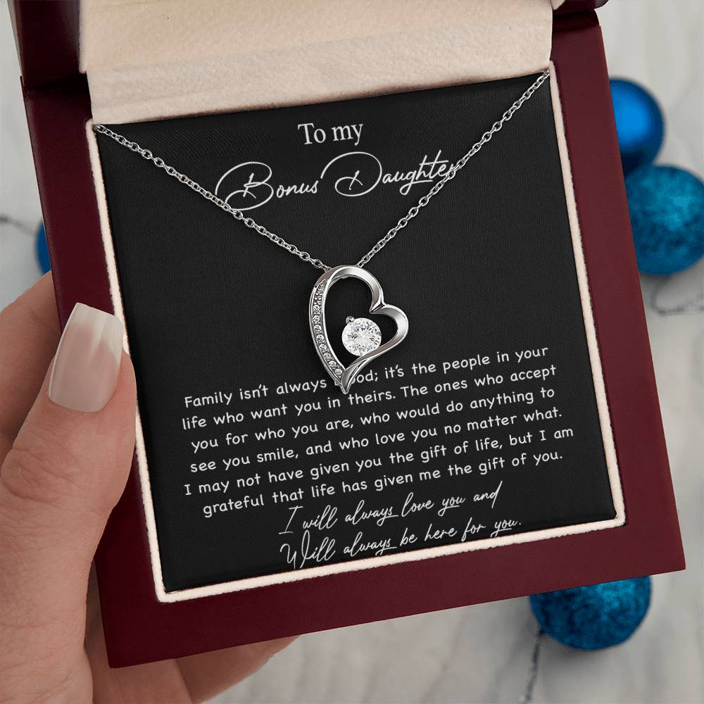 To my Bonus Daughter Necklace, Bonus Daughter, Step Daughter Gift 3-4_Black