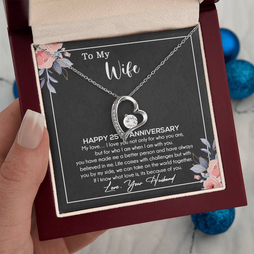 25th Anniversary Gift For Wife Necklace, 25 Year Anniversary, 25th Wedding Gift _Black