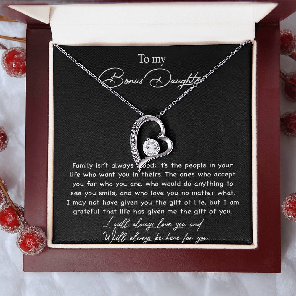 To my Bonus Daughter Necklace, Bonus Daughter, Step Daughter Gift 3-4_Black
