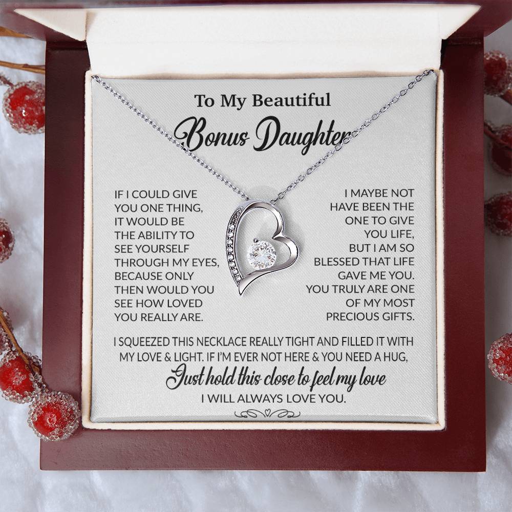 To My Bonus Daughter Necklace, Gift for Bonus Daughter, Step Daughter Birthday 1_10_White