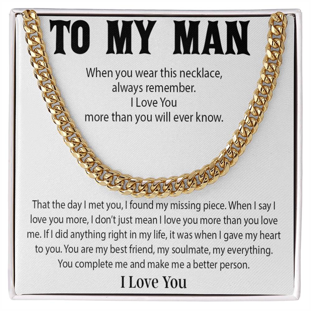 To My Man Cuban Chain Necklace, Promise Necklace for Him,Gift For Boyfriend, Christmas Gift