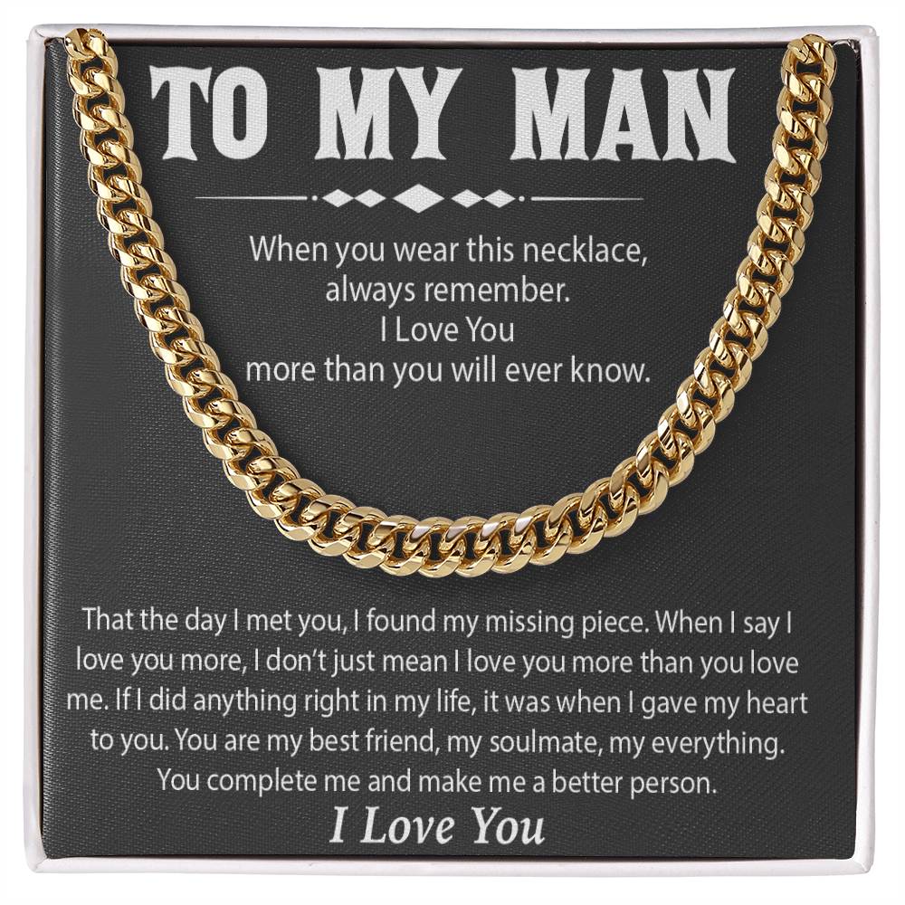 To My Man Cuban Chain Necklace, Promise Necklace for Him,Gift For Boyfriend, Christmas Gift