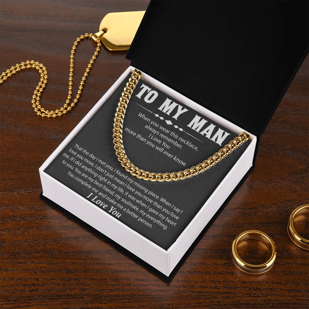To My Man Cuban Chain Necklace, Promise Necklace for Him,Gift For Boyfriend, Christmas Gift