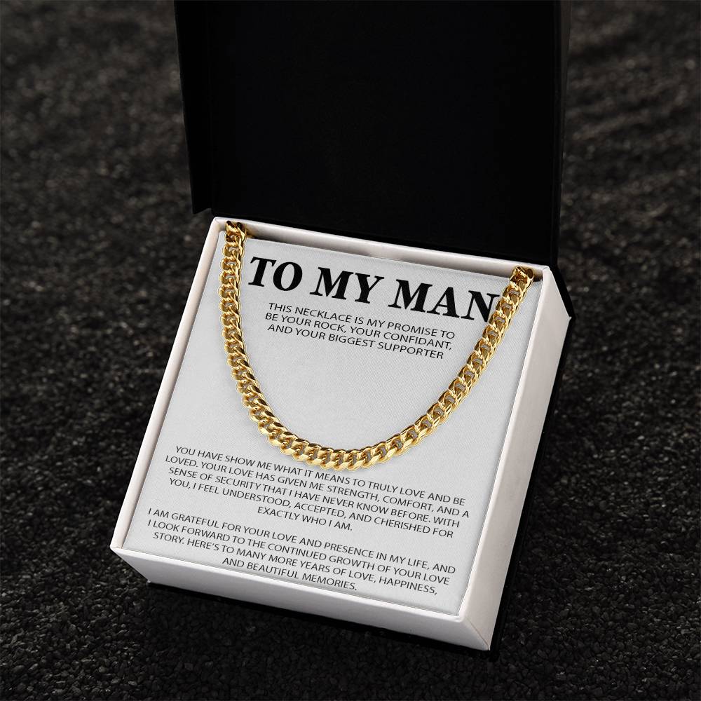To My Man Cuban Chain Necklace, Romantic Gift for Him, Anniversary Birthday Christmas Gift for Boyfriend Husband