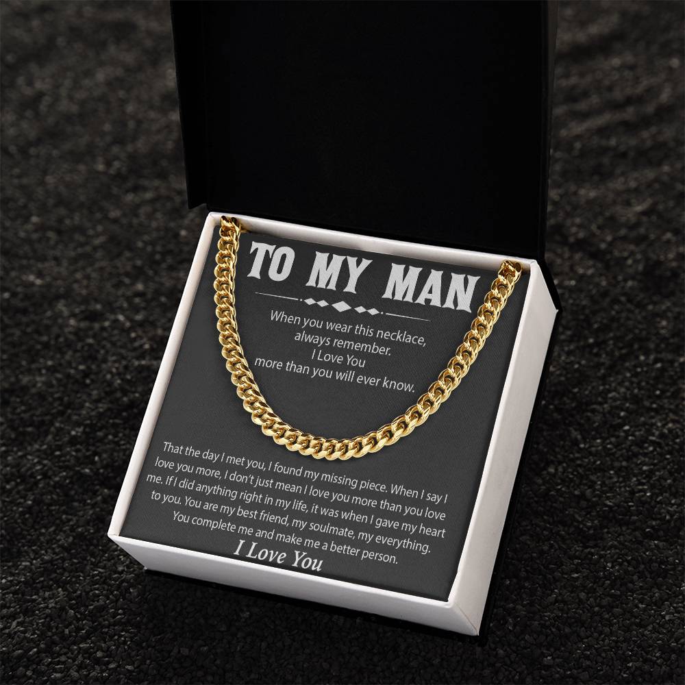 To My Man Cuban Chain Necklace, Promise Necklace for Him,Gift For Boyfriend, Christmas Gift