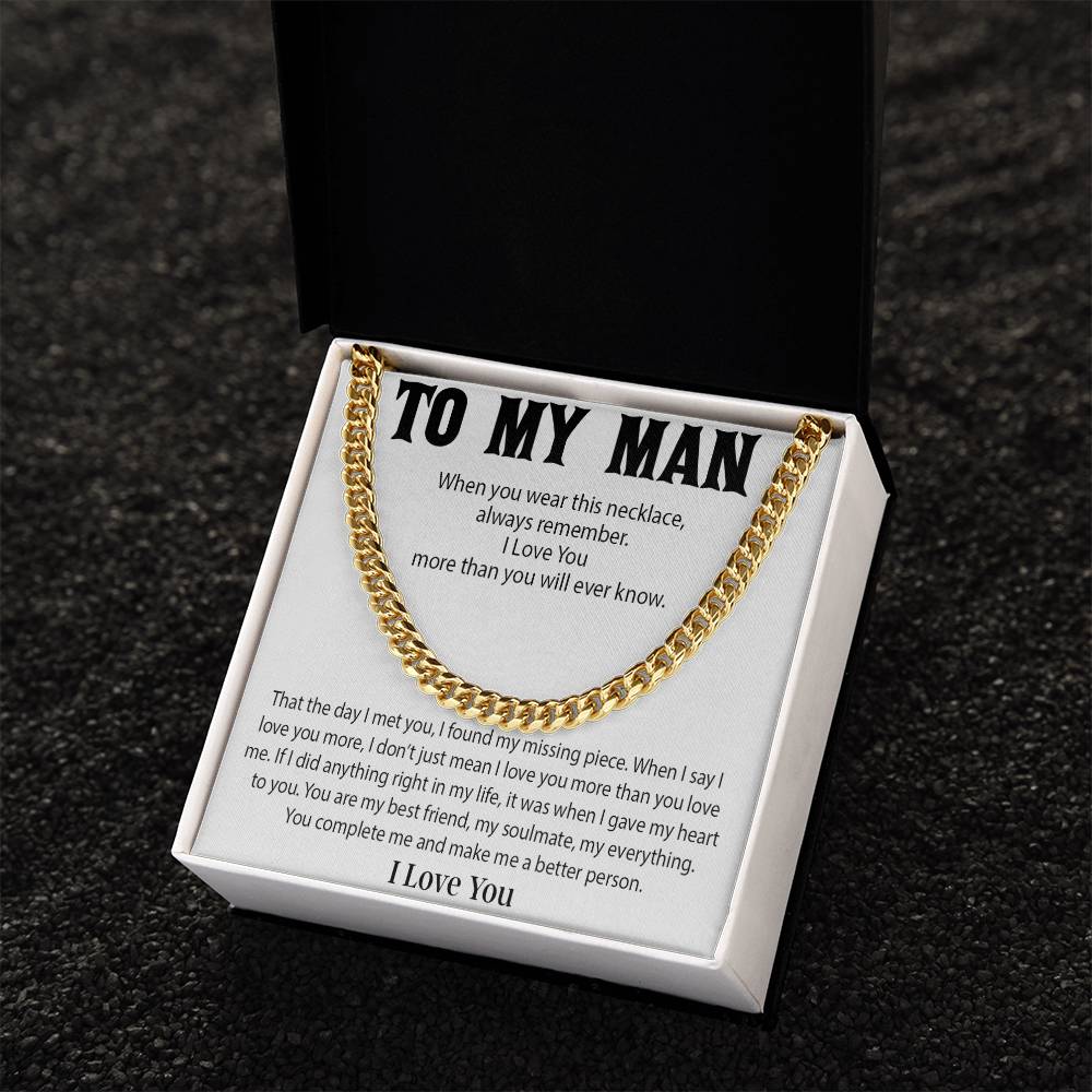 To My Man Cuban Chain Necklace, Promise Necklace for Him,Gift For Boyfriend, Christmas Gift