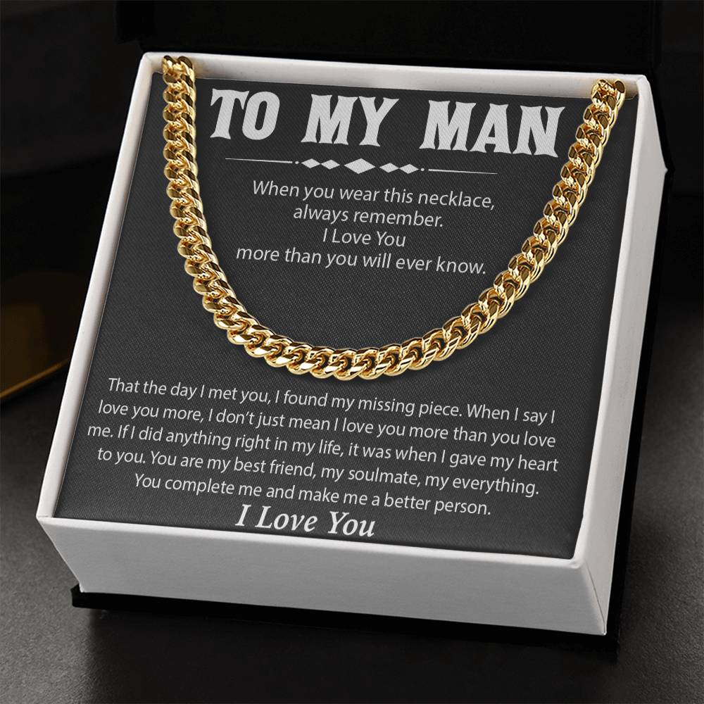 To My Man Cuban Chain Necklace, Promise Necklace for Him,Gift For Boyfriend, Christmas Gift