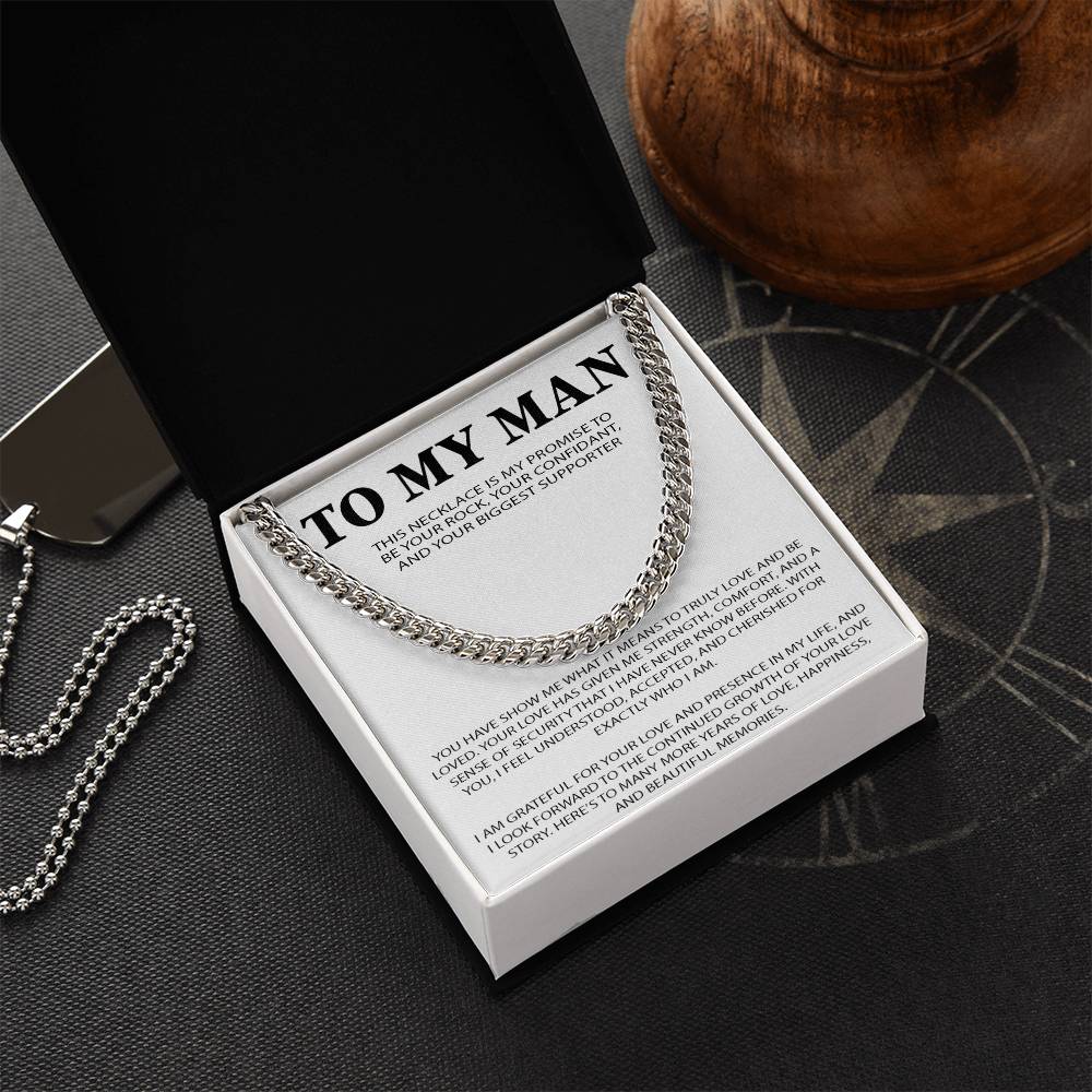 To My Man Cuban Chain Necklace, Romantic Gift for Him, Anniversary Birthday Christmas Gift for Boyfriend Husband