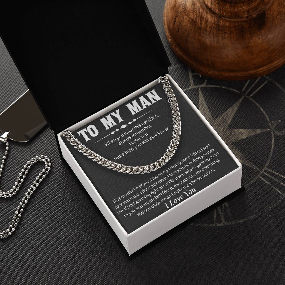 To My Man Cuban Chain Necklace, Promise Necklace for Him,Gift For Boyfriend, Christmas Gift