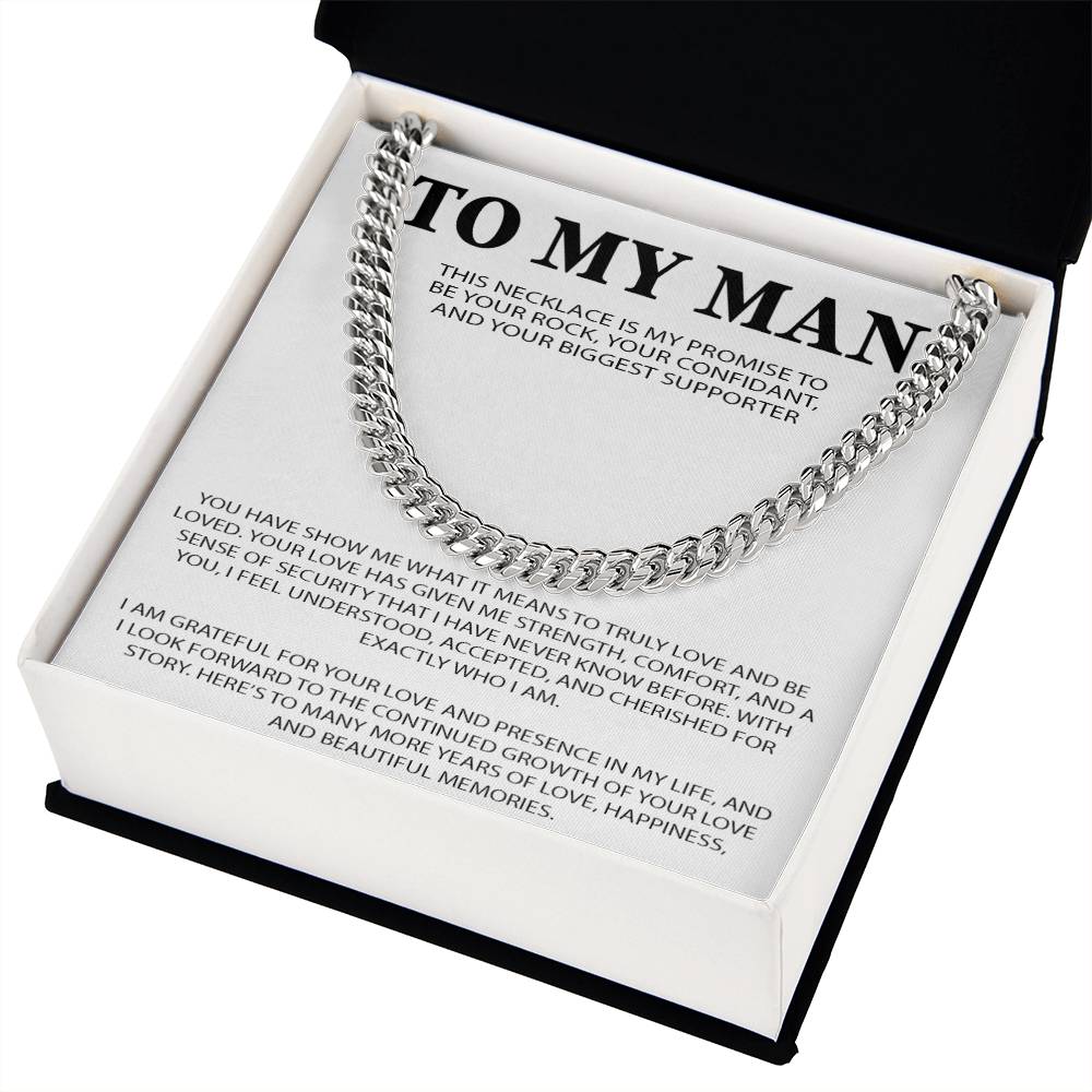 To My Man Cuban Chain Necklace, Romantic Gift for Him, Anniversary Birthday Christmas Gift for Boyfriend Husband