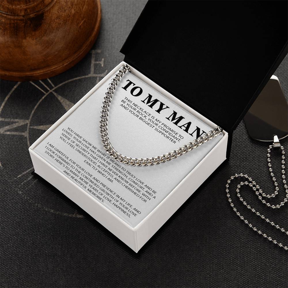 To My Man Cuban Chain Necklace, Romantic Gift for Him, Anniversary Birthday Christmas Gift for Boyfriend Husband