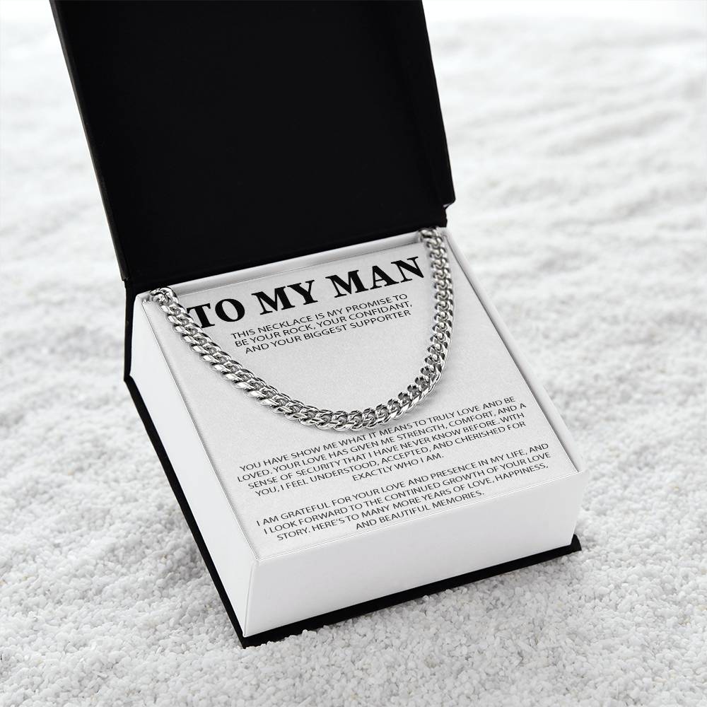 To My Man Cuban Chain Necklace, Romantic Gift for Him, Anniversary Birthday Christmas Gift for Boyfriend Husband