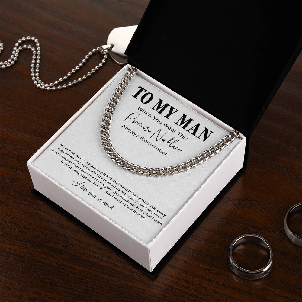 To My Man Cuban Chain Necklace, Romantic Gift for Him, Anniversary Birthday Christmas Gift