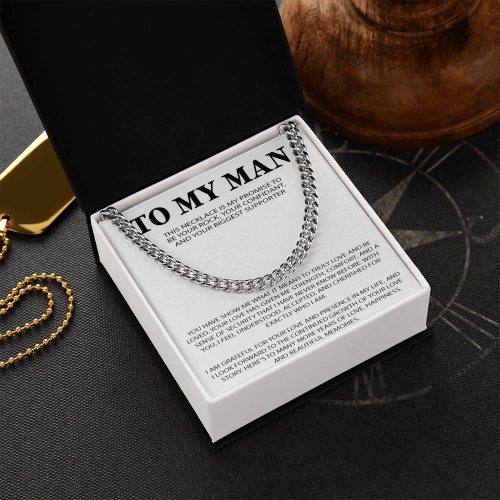To My Man Cuban Chain Necklace, Romantic Gift for Him, Anniversary Birthday Christmas Gift for Boyfriend Husband