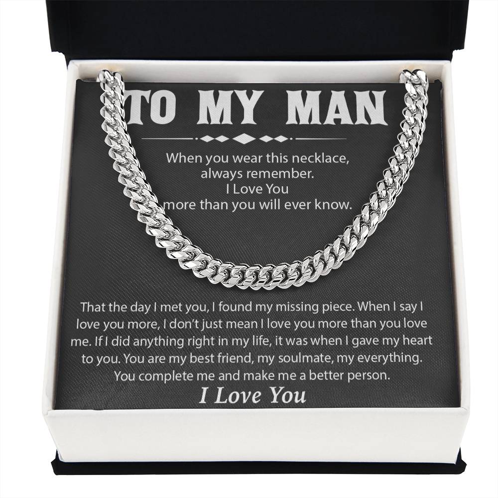 To My Man Cuban Chain Necklace, Promise Necklace for Him,Gift For Boyfriend, Christmas Gift