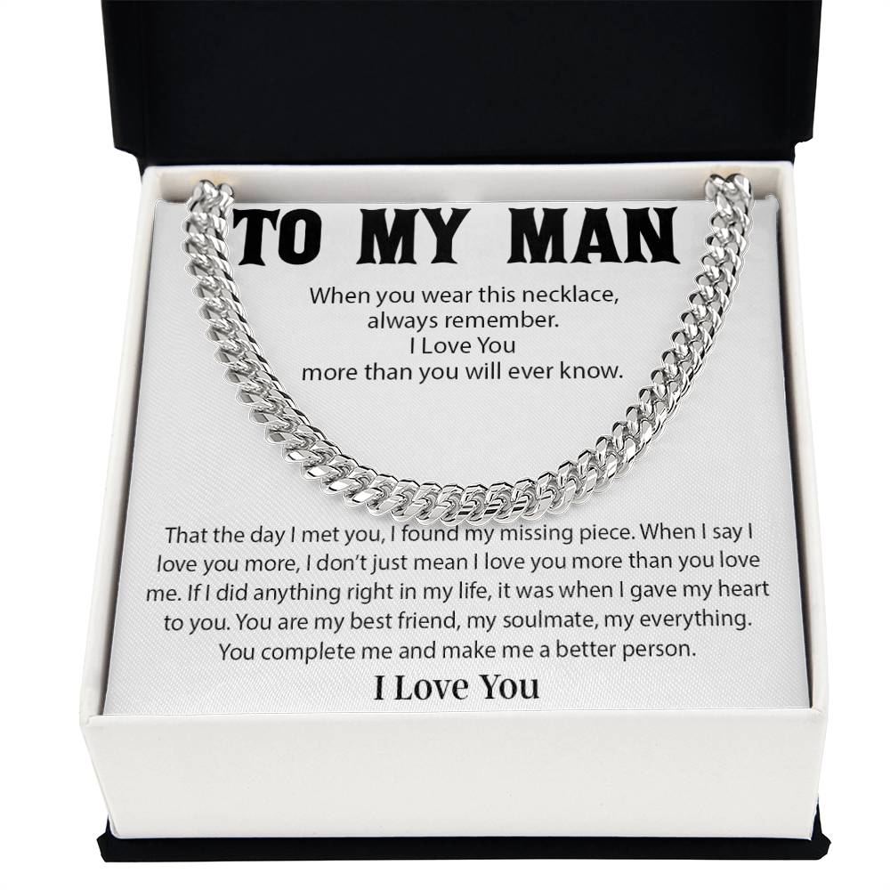 To My Man Cuban Chain Necklace, Promise Necklace for Him,Gift For Boyfriend, Christmas Gift