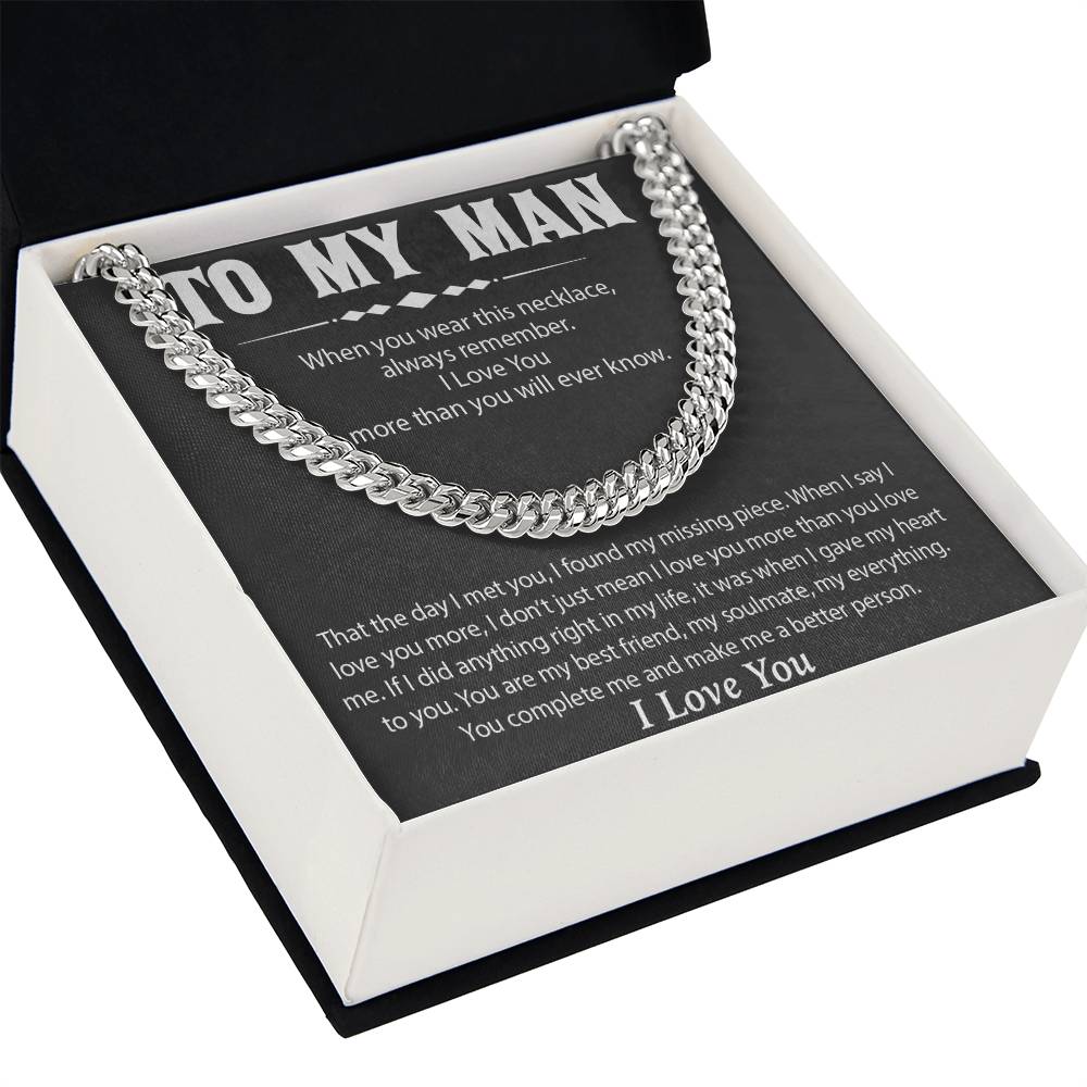 To My Man Cuban Chain Necklace, Promise Necklace for Him,Gift For Boyfriend, Christmas Gift