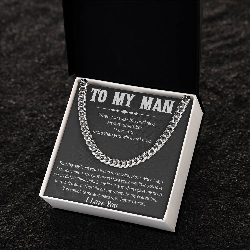 To My Man Cuban Chain Necklace, Promise Necklace for Him,Gift For Boyfriend, Christmas Gift
