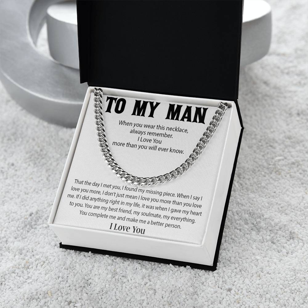 To My Man Cuban Chain Necklace, Promise Necklace for Him,Gift For Boyfriend, Christmas Gift