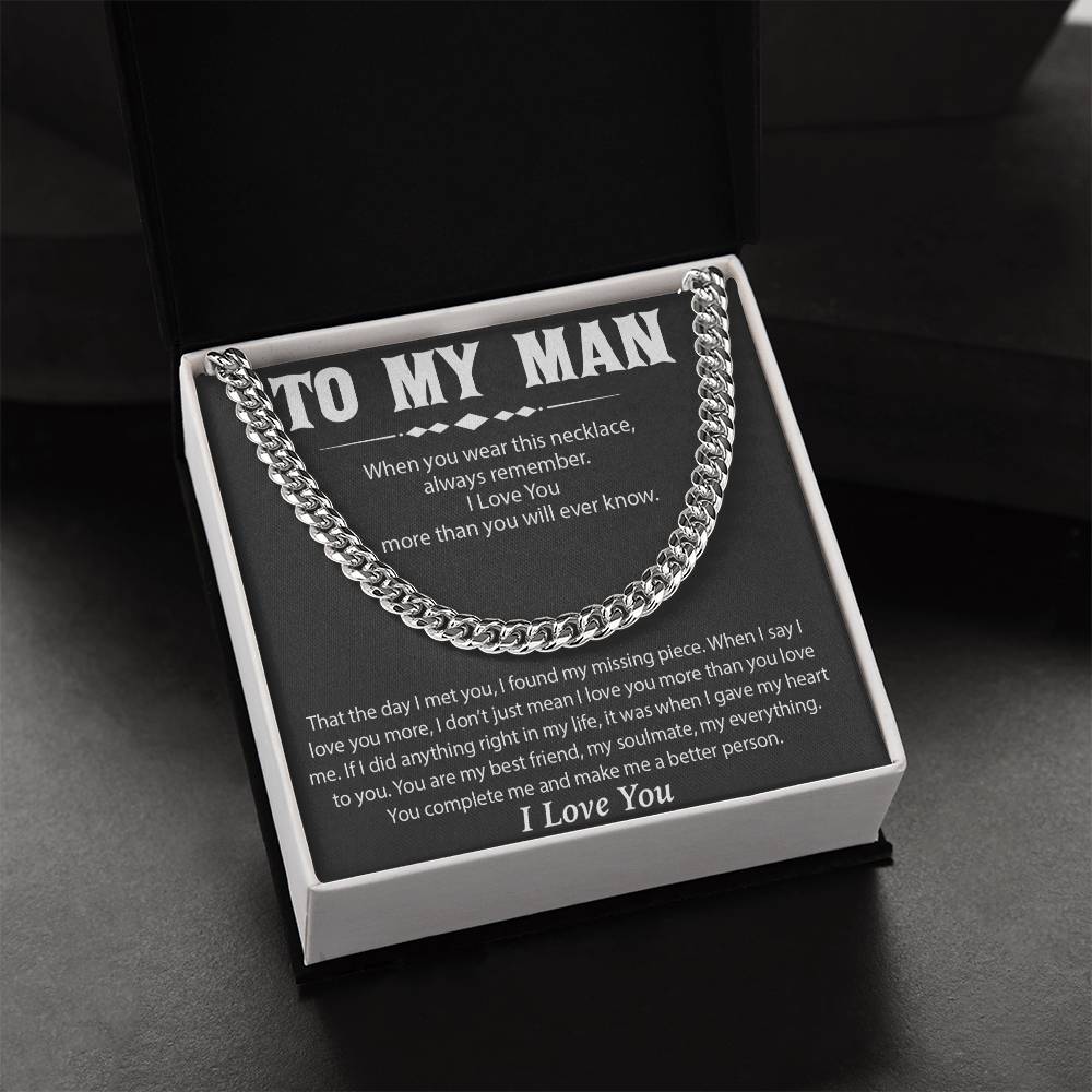 To My Man Cuban Chain Necklace, Promise Necklace for Him,Gift For Boyfriend, Christmas Gift