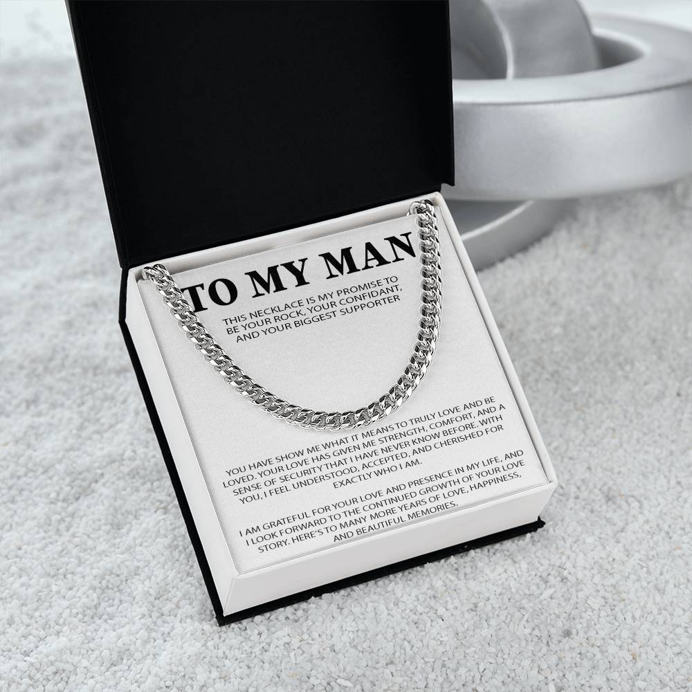 To My Man Cuban Chain Necklace, Romantic Gift for Him, Anniversary Birthday Christmas Gift for Boyfriend Husband