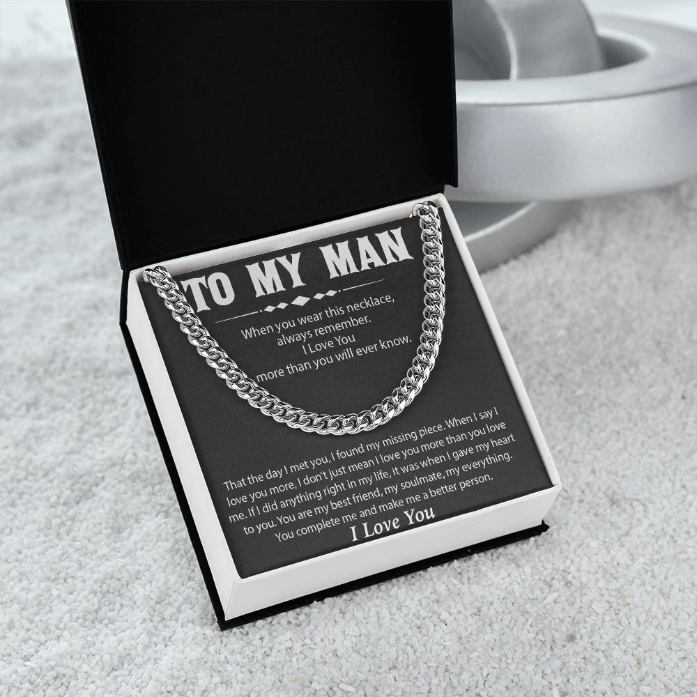 To My Man Cuban Chain Necklace, Promise Necklace for Him,Gift For Boyfriend, Christmas Gift