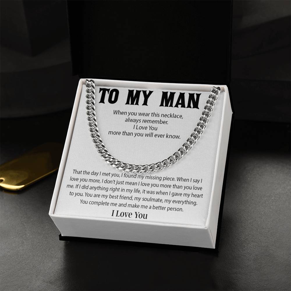 To My Man Cuban Chain Necklace, Promise Necklace for Him,Gift For Boyfriend, Christmas Gift