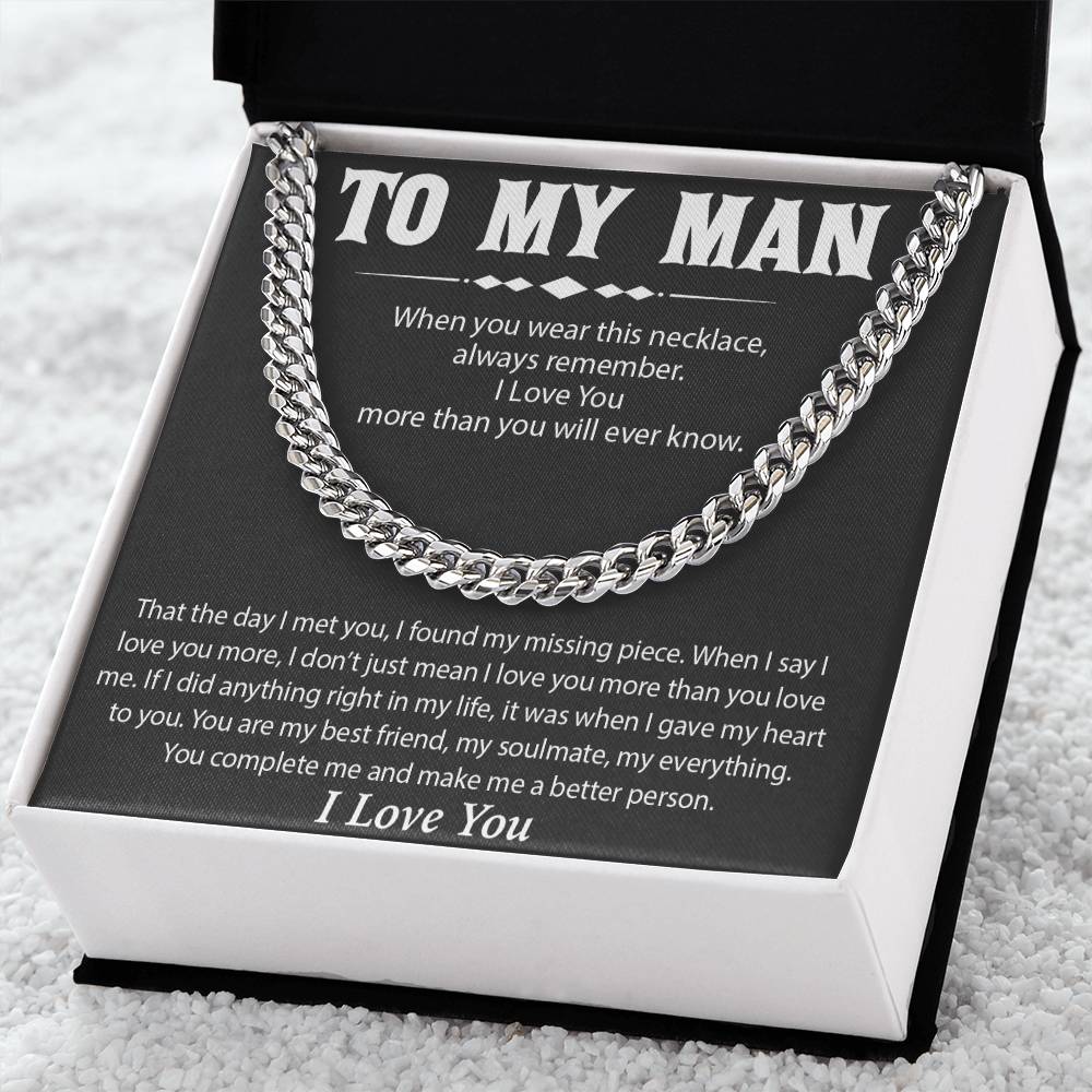 To My Man Cuban Chain Necklace, Promise Necklace for Him,Gift For Boyfriend, Christmas Gift
